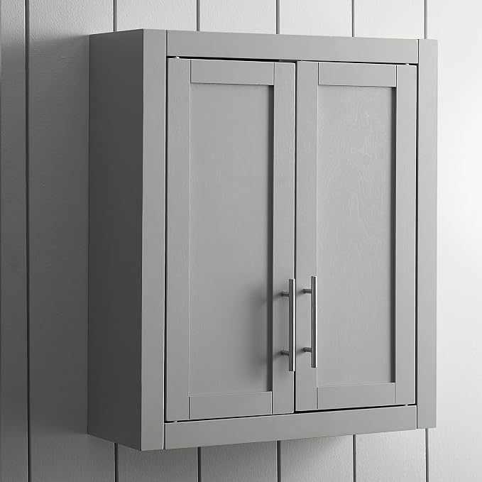 Crosley Furniture Savannah Wall Mounted Bathroom Storage Medicine Cabinet with Shelves, Gray