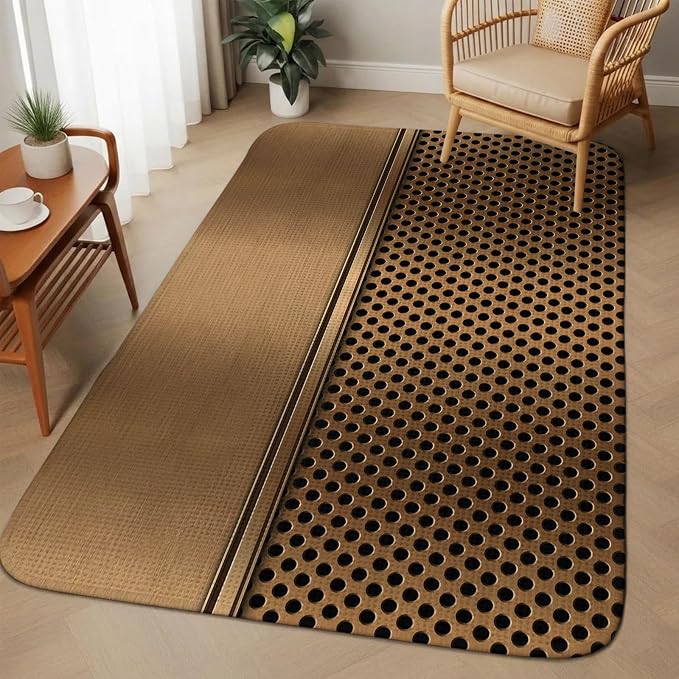 Extra Large Area Rug 63"x90.6", Brown Metal Hole Absorbent Non Slip Indoor Outdoor Carpet, Modern Copper Net Eye Hole Pattern Low Profile Floor Rug for Home Living Room Dining Room Bedroom Family Room