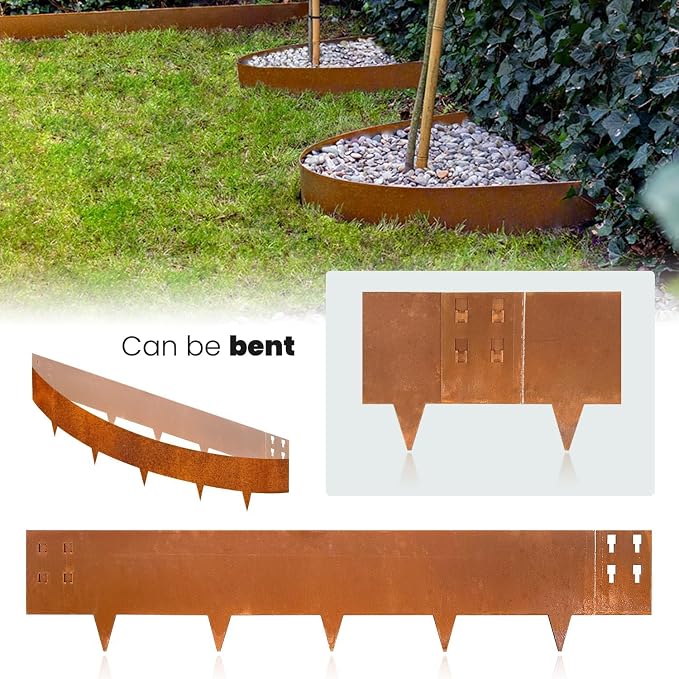 Corten Steel Landscape Edging 8in x 40in Strips, 6-Pack 20ft | Rusted, Hammer-In, 8 Inch Tall, Metal Edging for Garden, Border, Steel Landscaping, for Landscape, Yard, Lawn, Pathway