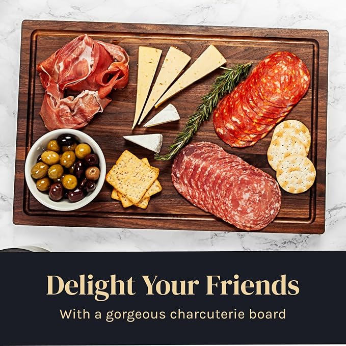 Walnut Wood Cutting Board for Kitchen, Reversible Wooden Cutting Board With Juice Grooves - Chopping Board, Charcuterie Serving Tray Made in USA (Walnut, 17x11x0.75)