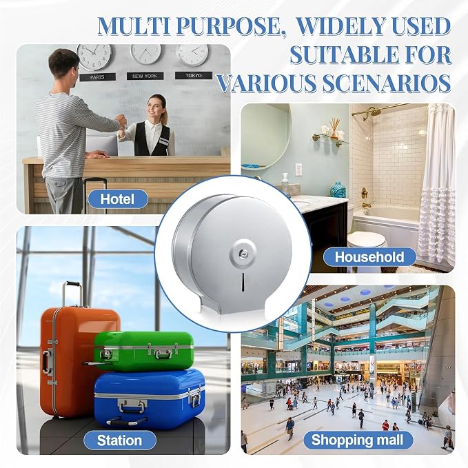 Mifoci 2 Pcs Industrial Toilet Paper Holder Commercial Roll Dispenser Wall Mount Stainless Steel Jumbo Tissue Dispenser Fits 9" Roll Toilet Paper for Office Home Public Places (Silver)