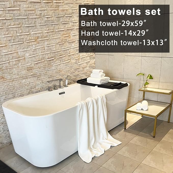 YTYC 29x59 Bath Towels Set,Towels for Bathroom,White,6-Pieces | 2 Large Bath towels,2 Hand towels (14x29"),2 Washcloth (13x13"),Super Soft,Highly absorbent,Hanging Loop,80%Polyester