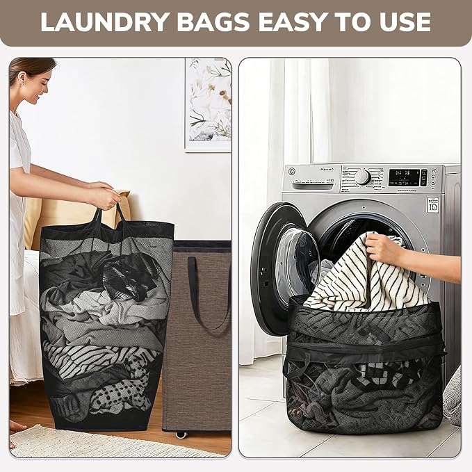 Goodpick Laundry Basket with Wheels, 75L Collapsible Laundry Baskets with Removable Wash Bag, Clothes Laundry Hamper on Wheels, Light Brown