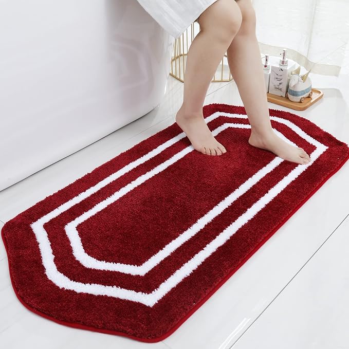 COSY HOMEER Extra Thick Bath Linen Sets Rugs - Anti-Slip Bath Mats Soft Plush 100% Strong Polyester Living Room Bathroom Water Absorbent(Red,24x48 - Inches)