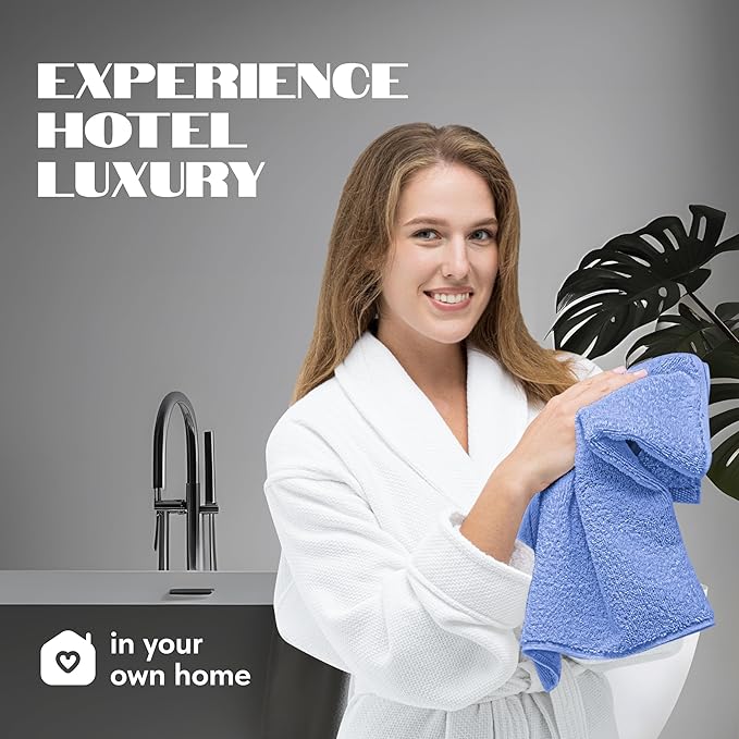 White Classic Light Blue Hand Towels for Bathroom [12 Pack] Cotton Hand Towel Bulk for Gym, Kitchen and Spa, 16x27 Inches Soft Highly Absorbent Quick Dry Terry Salon Towels
