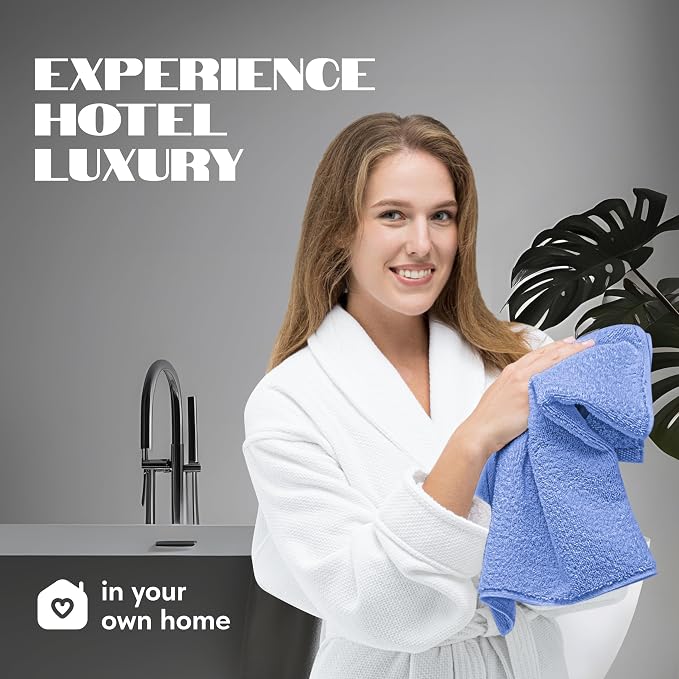 White Classic Light Blue Hand Towels for Bathroom [6 Pack] Cotton Hand Towel Bulk for Gym, Kitchen and Spa, 16x27 Inches Soft Highly Absorbent Quick Dry Terry Salon Towels