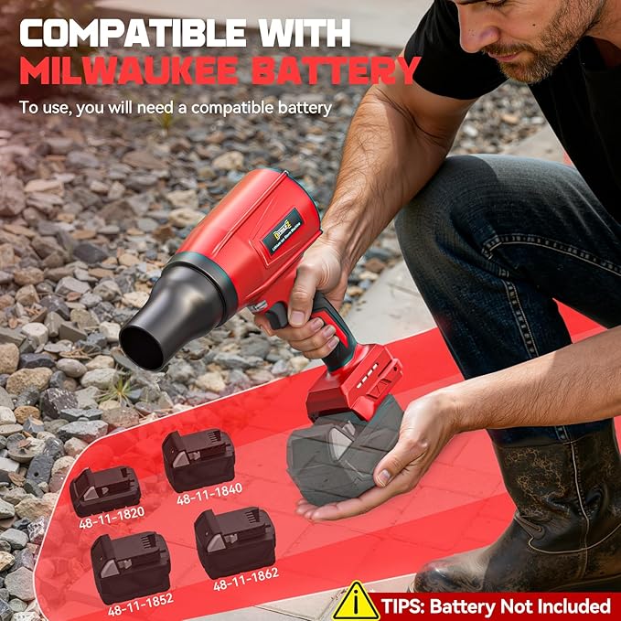 DIYtoolifz Cordless Leaf Blower Compatible with Milwaukee (Tool Only), 800,000RPM Brushless Motor, Adjustable Speed, Lightweight Portable Electric Blower for Car, Patio, Garden (Without Battery)