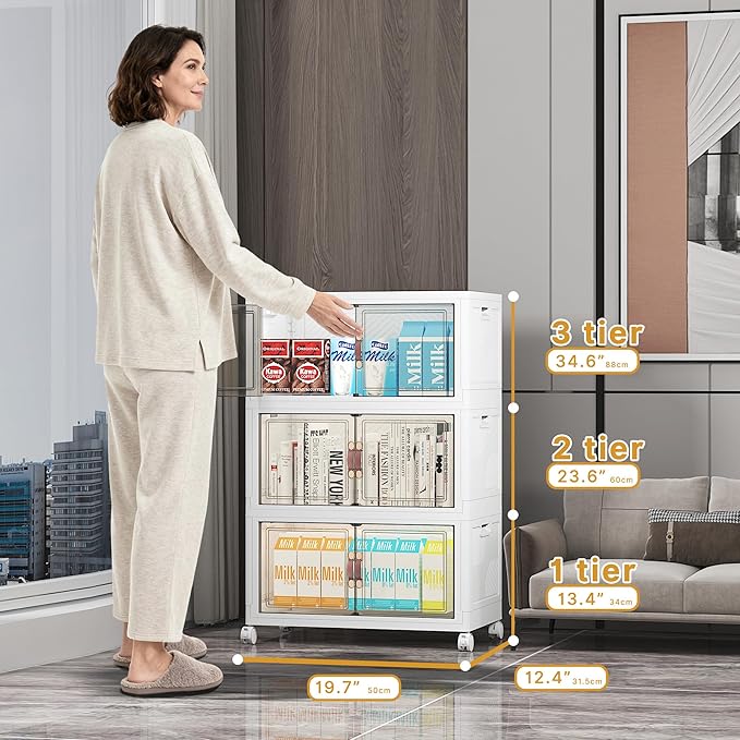 Stackable Storage Bins, 312QT Collapsible Drawers with 2 Lids | Large Capacity, Magnetic Door, Stack Lock, Rolling Wheels, Foldable Design, Organizers and Storage for Bedroom Dorm Garage