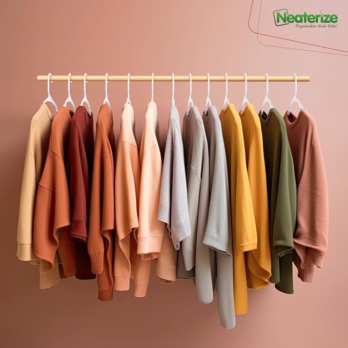NEATERIZE Clothes Hangers Plastic 100 Pack for Adults - Plastic Hangers, The Perfect Coat Hanger and Space Saving Clothes Hangers for Closet - White Hangers