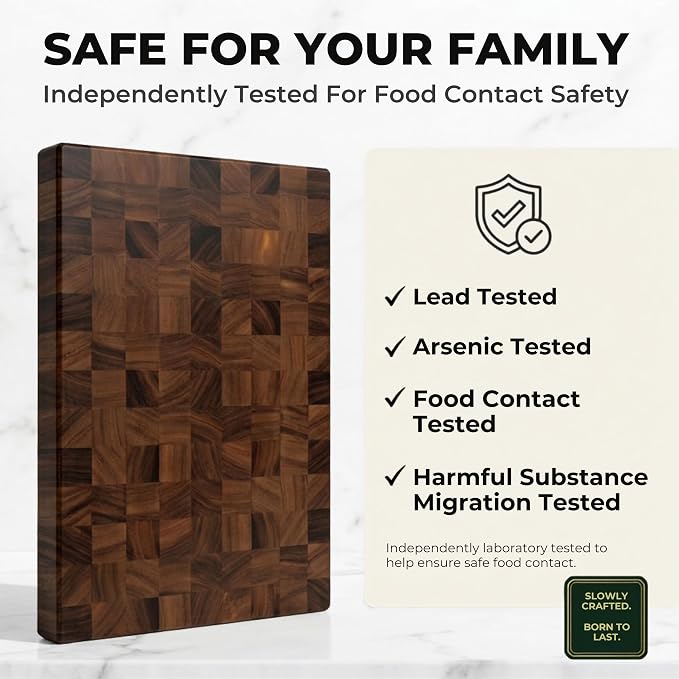 SHUMARU XL 20.5 × 14.2 × 2" End Grain Cutting Board, Professional Butcher Block, Thick Exotic Heartwood Chopping Block, Knife-Friendly, Maximum Work Space Side Handles & Non-Slip Feet