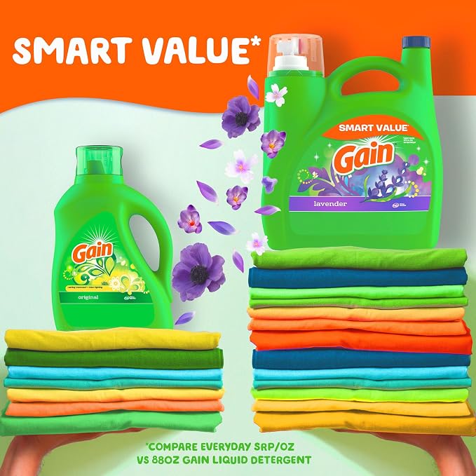 Gain Liquid Laundry Detergent, Lavender Scent, 154 fl oz, 107 loads, HE compatible, Laundry Detergent Liquid Soap