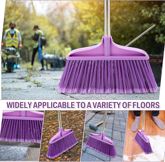 Lasnten Lasnten 8 Pack Heavy Duty Broom for Indoor Outdoor 49 Inches Commercial Broom with Stainless Steel Detachable Long Handle Commercial Cleaning Tools for Home Garage Office Patio Floor, Purple
