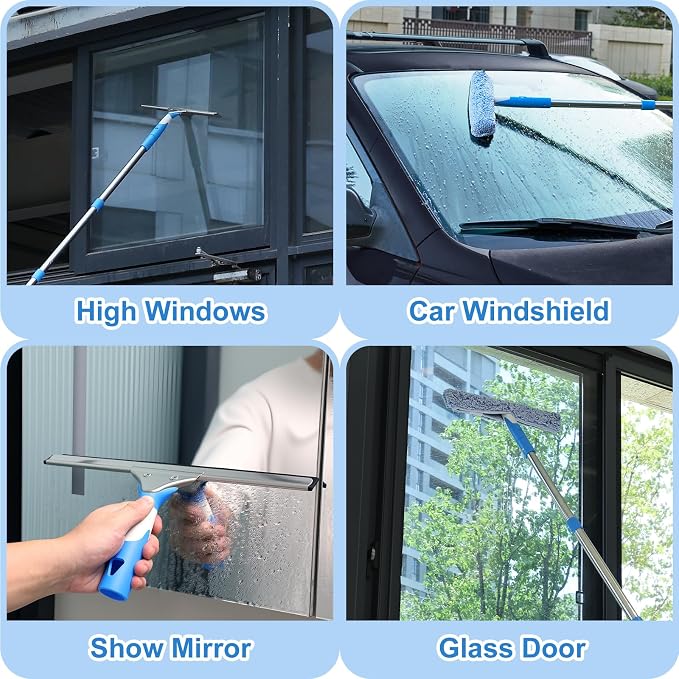 Mitclear Professional Window Cleaning Kit with Bucket 3 Gallon, 14" Window Squeegee Microfiber Scrubber with 77" Long Handle, Window Washing Equipment Cleaner Tools for Home Outdoor Car Commercial Use