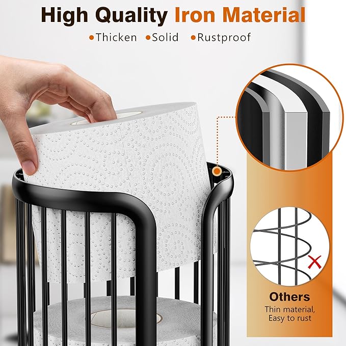 Toilet Paper Holder Stand, Freestanding Toilet Paper Storage,2 Pack,Black | Waterproof Raised Feet,Rustproof,Fit 3 Mega Rolls,No Drilling No Assemble,Minimalistic Storage,Space-saving Renter Friendly