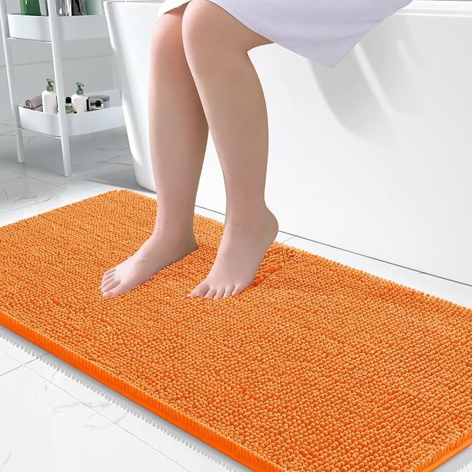 OLANLY Large Bathroom Rugs 45x27, Extra Soft Absorbent Chenille Bath Rugs, Rubber Backing Quick Dry, Machine Washable Bath Mats for Bathroom Floor, Tub and Shower, Home Decor Accessories, Orange