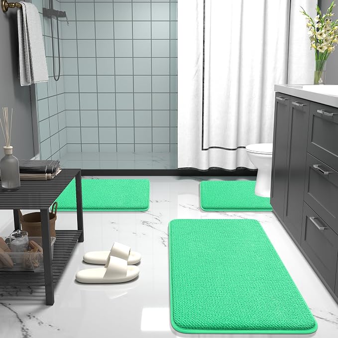 OLANLY Thick Memory Foam Bathroom Rug 36x24, Absorbent Bath Mat, Mint Green | Soft Quick Dry Bath Rugs Mats, Non-Slip, Machine Washable Carpet for Bathroom Floor, Tub and Shower, Home Decor Accessories