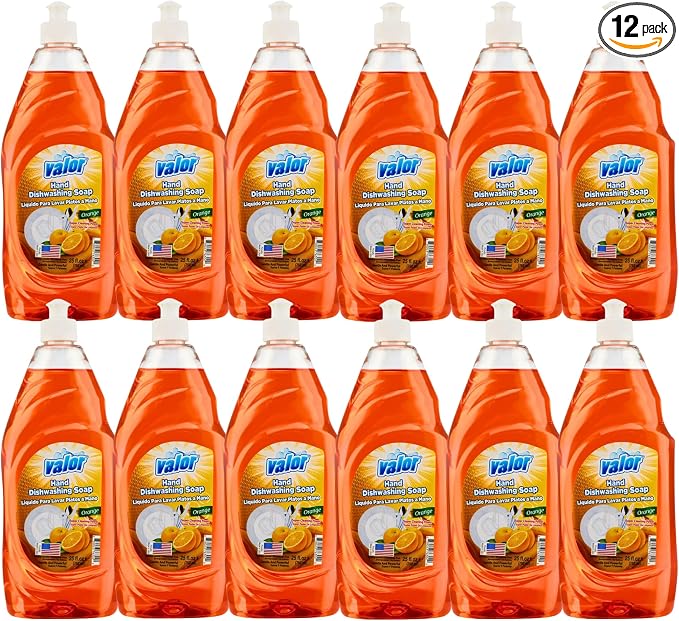 Valor Dishwashing Liquid, 25 fl oz – Dish Soap for Kitchen & Bathroom, Grease-Fighting, Gentle on Hands, Fast Rinse, Eco-Friendly Biodegradable Formula (25 fl oz (Pack of 12), Orange)
