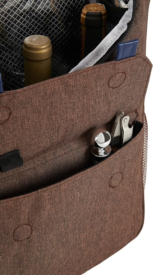 Insulated Wine Cooler Bag Set – 3 Bottle Wine Travel Tote or 2 Bottles with 2 Tumblers – Thermal Wine Carrier with Corkscrew & Stoppers for Picnic and Wine Gifts