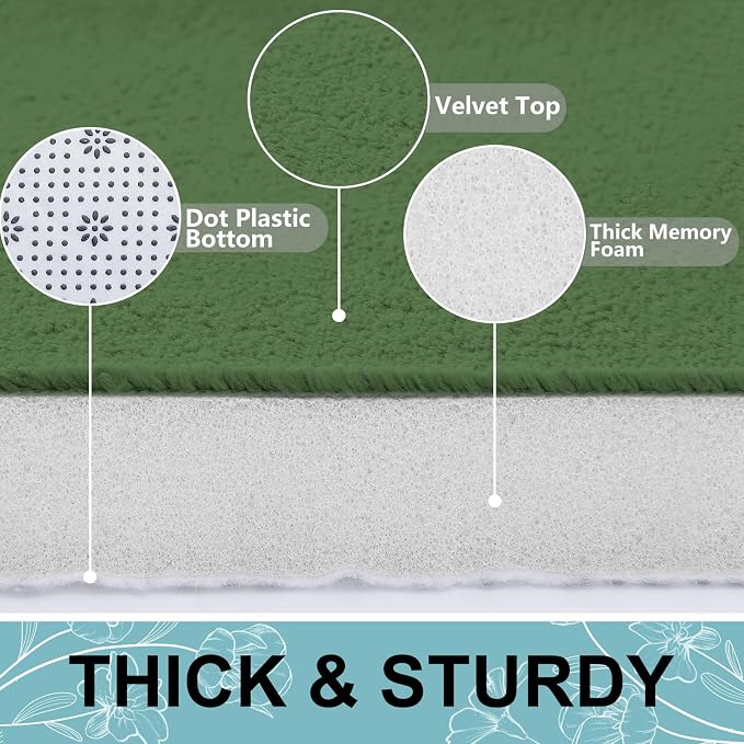 Smiry Memory Foam Bath Mat 30x20, Extra Soft and Absorbent Bathroom Mats, Non Slip Washable Carpet for Floor, Shower and Tub, Olive Green