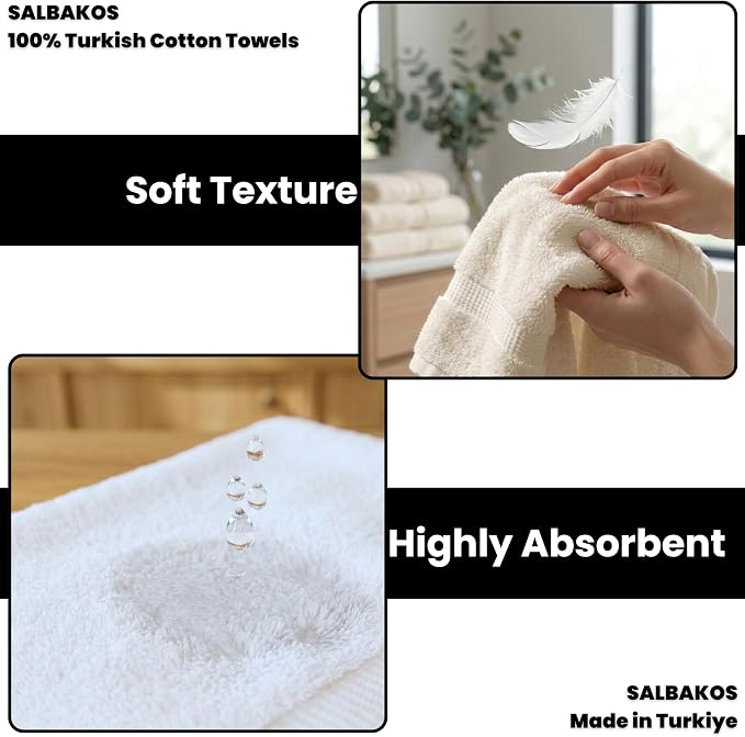 SALBAKOS 100% Turkish Cotton Bathroom Towel Set of 6-Piece, Aqua | 630 Gsm Thick Super Soft Highly Absorbent 2 Bath + 2 Hand + 2 Washcloth Towels Sets, Giftable, Hotel Quality, Made in Turkey
