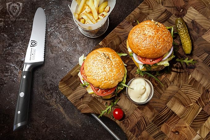 Dalstrong Cutting Board-Lionswood End-Grain Teak-16" x 12"-Steel Carrying Handles-Serving Board - Large Cutting Boards For Kitchen-Chopping Meat Cutting Board-Two Sizes