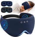 Bluetooth Sleep Mask with 2 Removable 3D Contoured Cup, Bamboo Cotton Sleeping Headphones for Side Sleepers with Timming Setting, Blackout Eye Mask for Sleeping Travel Meditation Men Women(Navy Blue)