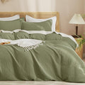 PHF Waffle Weave Duvet Cover Set Queen Size, No Snagging Ultra Soft Luxury Textured Breathable Comforter Cover for All Season 3pcs, Durable Bedding Duvet Set with 2 Pillow Shams, 90"x90", Olive Green