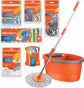 Home Cleaning Kit with Faster Spin Mop Bucket Refills Cloths Sponges Scourers Household Supplies Set