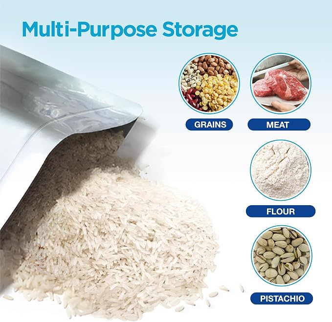 BELLE KR® 20 Pcs 5 Gallon Mylar Bags With Oxygen Absorbers 2000cc - 11 Mil Thick - With Sticker Labels and Closure Clip - Smell Proof, Zipper Closure Heat Resealable Large Mylar Bags For Food Storage