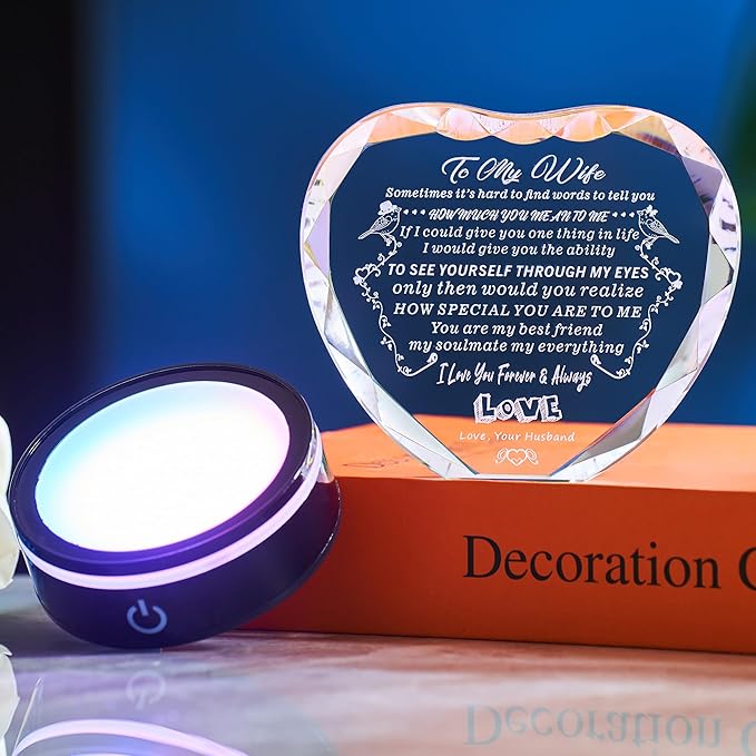Gifts for Wife, with Colorful LED Base, I Love You Gift for Her from Husband, Best Wife Anniversary Birthday Gift Ideas, Motivational Desk Decor, Encouragement, Appreciation Gifts for Women