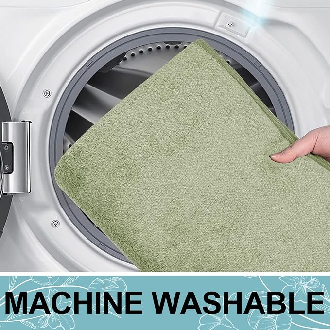 Smiry Memory Foam Bath Mat 30x20, Extra Soft and Absorbent Bathroom Mats, Non Slip Washable Carpet for Floor, Shower and Tub, Sage Green