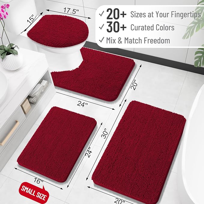 OLANLY Large Bathroom Rugs 59x35, Extra Soft Absorbent Chenille Bath Rugs, Rubber Backing Quick Dry, Machine Washable Bath Mats for Bathroom Floor, Tub and Shower, Home Decor Accessories, Red