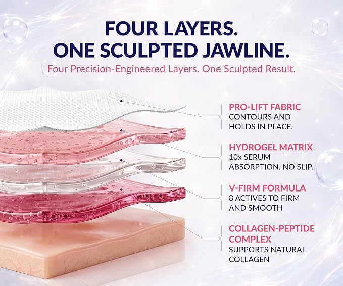 STYLIA V Line Lifting Collagen Face Mask - Lift, Firm & Contour Jawline - Double Chin Strap with Hyaluronic Acid & Aloe Vera - Hydrating Neck & Face Tightening Mask - Chin Strap for Sleeping - 20PC