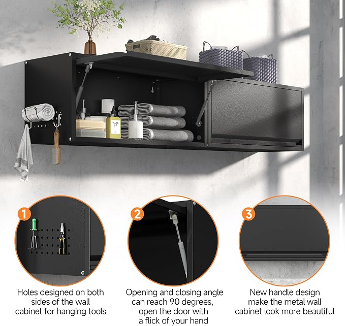 Coolsun Metal Wall Cabinet, 12.6" H Garage Wall Cabinet with Up-Flip Door | 31.5" W Wall Mounted Metal Storage Cabinet for, Garage,Basement,Ware House Assembly Required