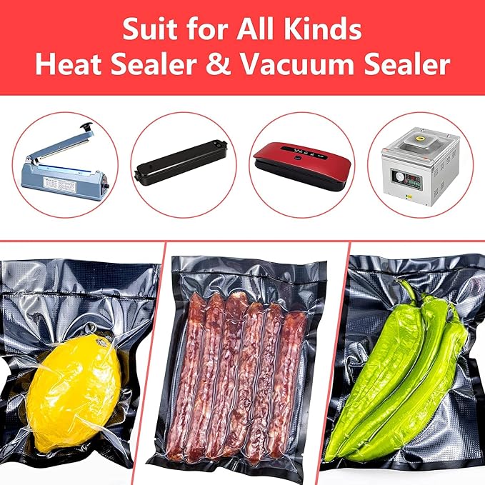 CANLENPK 8x12Inch/20x30cm Black Back and Clear Front Vacuum Sealer Bags,Precut Food Storage Bag,Seal Meal Snack Fruit Nut,Boil Steam Heat Freeze,Vacuum Sealable Bags(100PCS,Black Back)