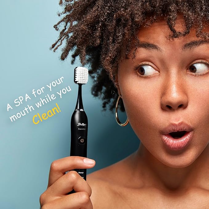 Dr Bobbi Big Mouth Electric Toothbrush for Adults | Ultrasonic Rechargeable Tooth Brush with 5 Cleaning Modes & 2-Minute Smart Timer | Extra Electric Toothbrush Heads Included | Black