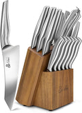 16-Piece Knife Set, High-Carbon Stainless Steel, Dishwasher Safe | Razor Sharp Knife Block Set, Silver Kitchen Knife Set with Block and Sharpener, Ergonomic Hollow Handles