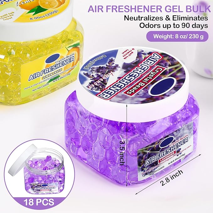 12 Pcs Air Freshener Bulk Odor Gel Eliminator Beads 8 oz Long Lasting Air Freshener Beads Eliminates Odors in Home Bathrooms, Cars, Boats, Rvs and Pet Areas (Ocean, Lavender, Rose, Lemon)
