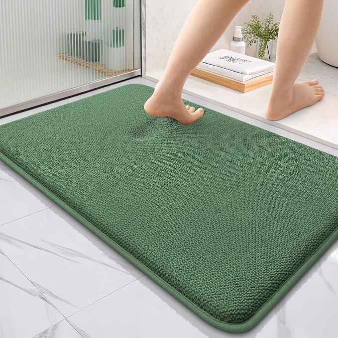 OLANLY Memory Foam Bathroom Rugs 36x24, Absorbent Bath Mat, Olive Green | Soft Quick Dry Bath Rugs Mats, Non-Slip, Machine Washable Carpet for Bathroom Floor, Tub and Shower, Home Decor Accessories