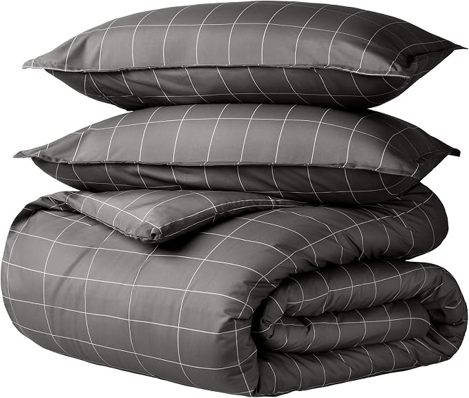 Bare Home Bedding Duvet Cover Queen Size - Premium 1800 Super Soft Collection - Lightweight, Duvet Cover - Soft Textured Bedding (Queen, Grid - Grey/White)
