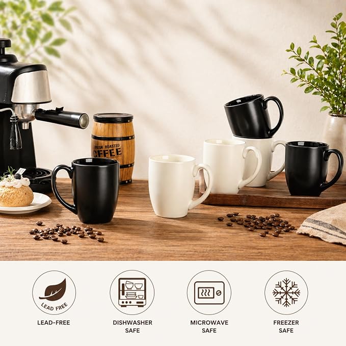 AmorArc 12oz Coffee Mugs Set of 6, Ceramic Coffee Mugs for Man, Woman, Dad, Mom, Modern Coffee Cups with Handle for Tea/Latte/Cappuccino/Cocoa. Dishwasher&Microwave Safe, Light Beige