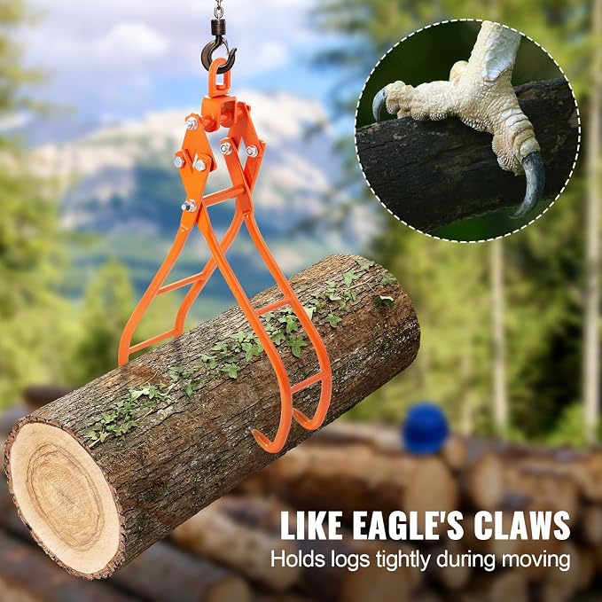 VEVOR Timber Claw Hook, 36 inch 4 Claw Log Grapple for Logging Tongs, Swivel Steel Log Lifting Tongs, Eagle Claws Design with 3307 lbs/1500 kg Loading Capacity for Tractors, ATVs, Trucks, Forklifts
