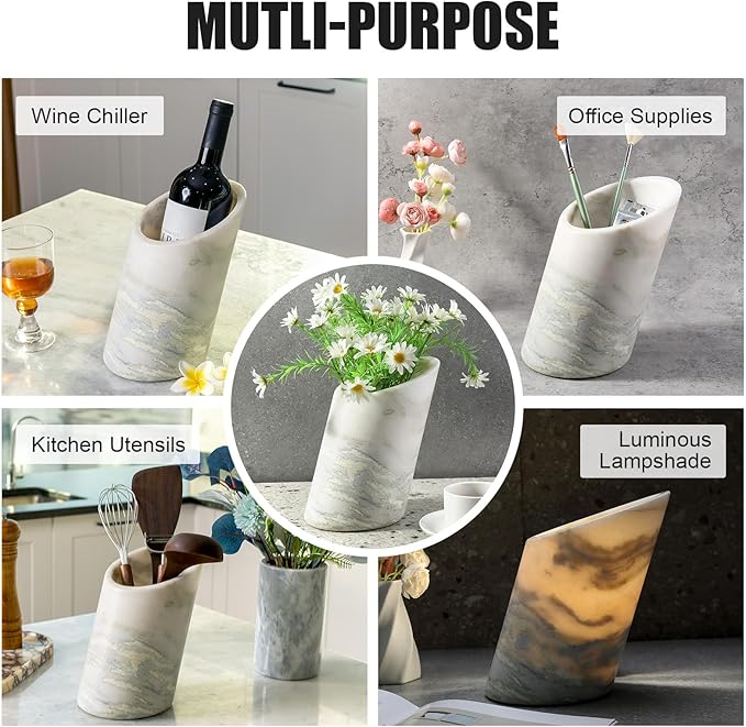BCS Marble Wine Bottle Chiller - Versatile Wine Chillers for Bottles - Applicable to Kitchen Utensil Holder, That Also Serve as Lamp Shade(Bianco Palomino)