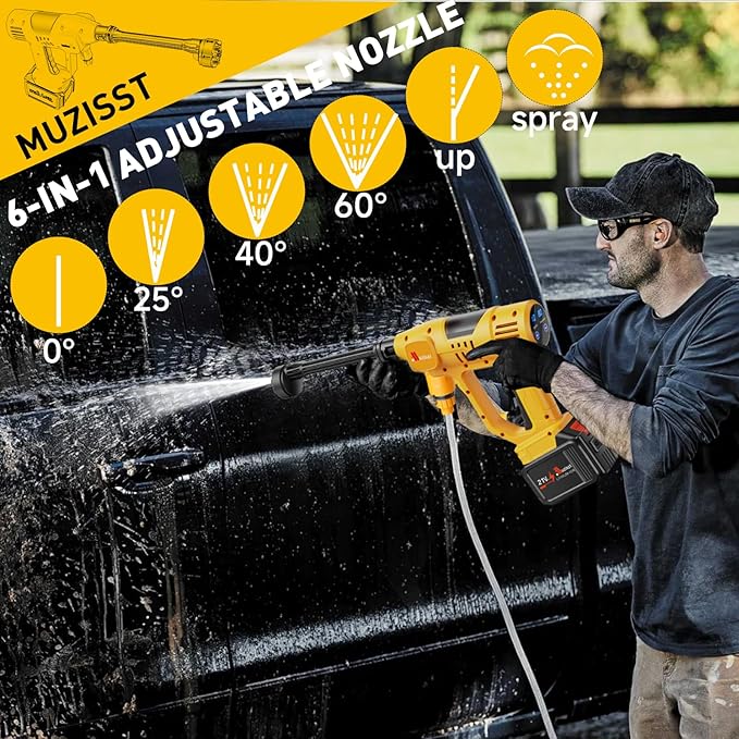1100PSI Cordless Car Washer,Portable Battery Powered Cleaning Tool | 10-Speed Adjustment, Battery Level Display, 6-in-1 Nozzle, Self-Priming System for Car, Garden, Patio & Floor Cleaning