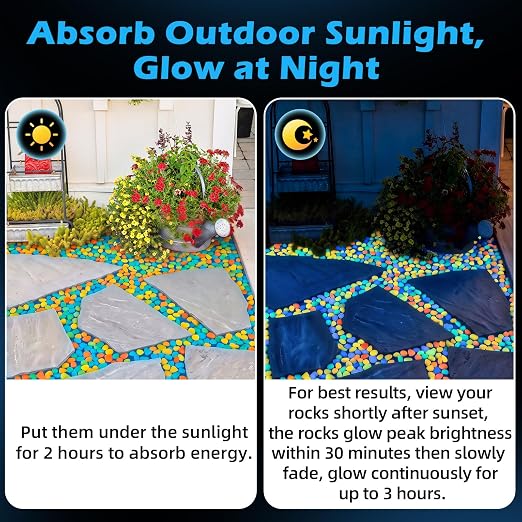 NAMTSO Multi Glow in the Dark Rocks Outdoor Garden Decor, 200 pcs, 0.95 lbs | Large 0.6"-1.1"/pc, Resin Glowing Pebbles, Luminous Stones for Landscaping, Patio, Backyard, Lawn, Aquarium & Fish Tank Decor