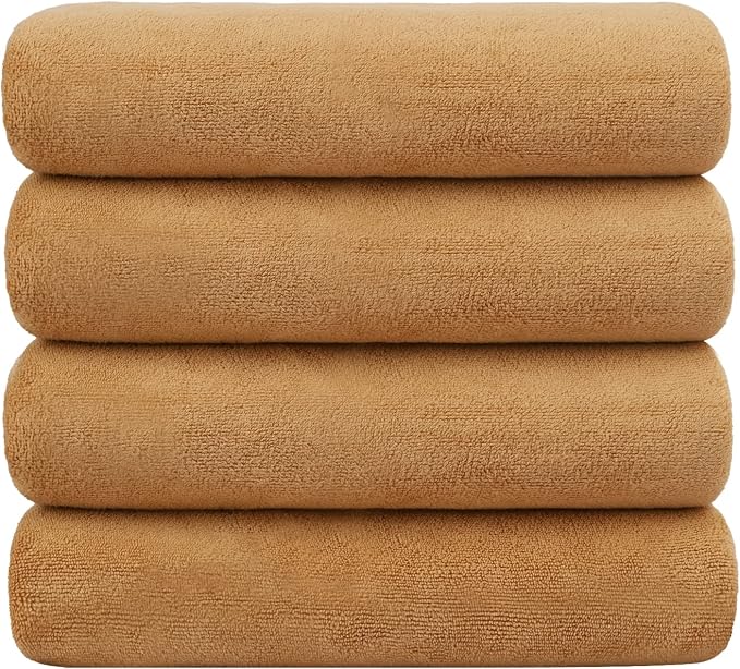 JML Microfiber Bath Towels, 30" x 60", 4 Pack, Beige | Oversized, Soft, Super Absorbent, Fast Drying for Shower, Swimming, Sauna, Pool, Beach, Sport, Fitness, Yoga
