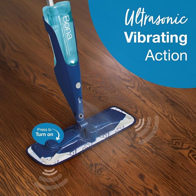 Bona PowerPlus Premium Motion Spray Mop for Hardwood Floors - Includes PowerPlus Hardwood Floor Cleaning Solution and PowerPlus Microfiber Cleaning Pad - Vibrating Spray Mop for Wood Floors