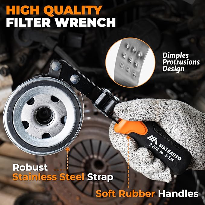 Oil Filter Wrench Set, 8 Piece Adjustable Oil Filter Wrenches 2-3/4" to 5-1/4", 9" & 12" Universal Oil Filter Removal Tool with 1/2" to 3/8" Adapter, Organized in Storage Case (8-Piece Set)