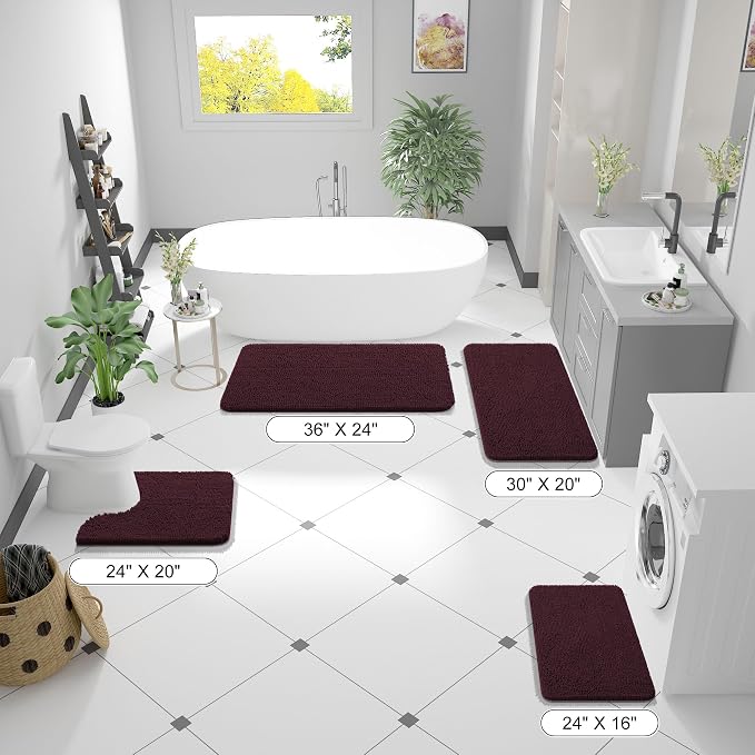 OLANLY Bathroom Runner Rugs 44x24, Soft Absorbent Chenille Bath Rugs, Rubber Backing Quick Dry, Machine Washable Long Bath Mats for Bathroom Floor, Tub and Shower, Home Decor Accessories, Black Cherry