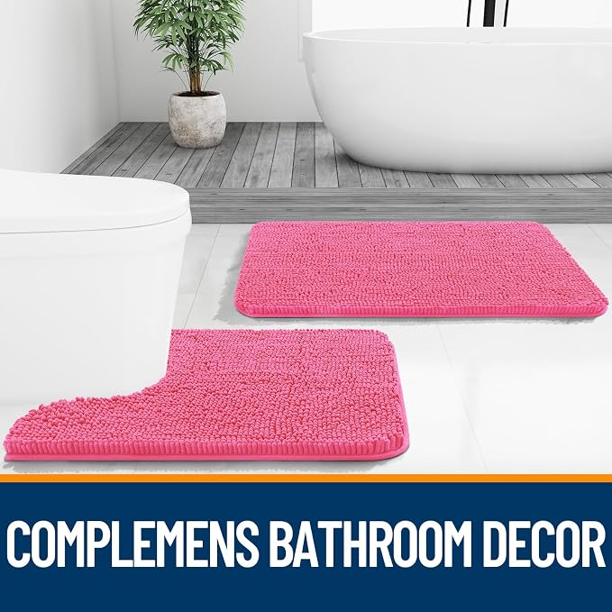 OLANLY Bathroom Runner Rugs 47x24, Soft Absorbent Chenille Bath Rugs, Rubber Backing Quick Dry, Machine Washable Long Bath Mats for Bathroom Floor, Tub and Shower, Home Decor Accessories, Hot Pink